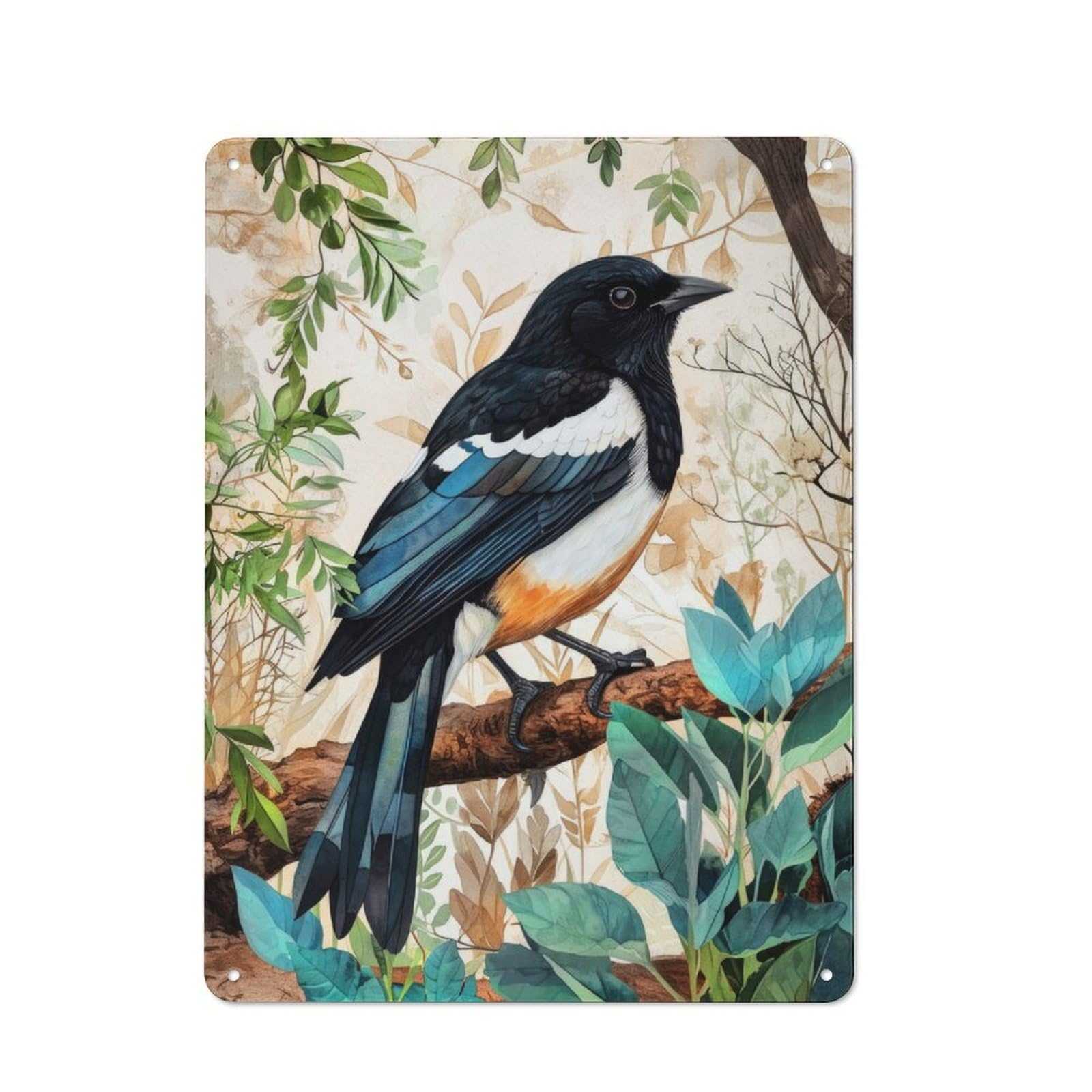 Junmoney Magpie Animal Bird Art Metal Wall Sign 40X30cm Featuring For Living Room Wall, For Decorating Living Rooms And Feature Walls