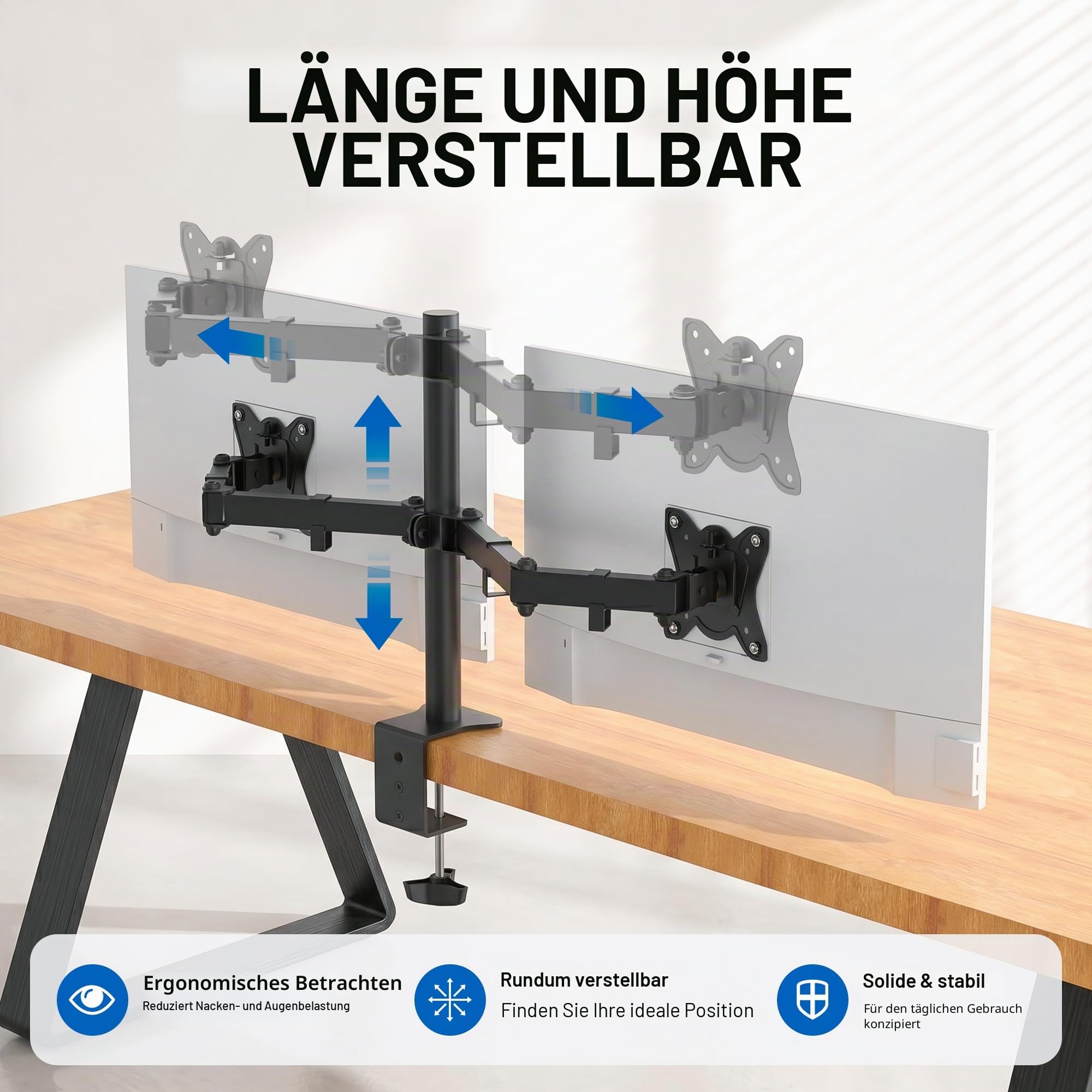 GRIFEMA Monitor Halterung 2 Monitore, für 13-32 Zoll Bildschirm, Monitor Stand, Dual Arm Höhenverstellbar Drehungbar, Monitorhalterung Max 9Kg, Bildschirmhalterung Vesa 75x75/100x100, GB2001-2
