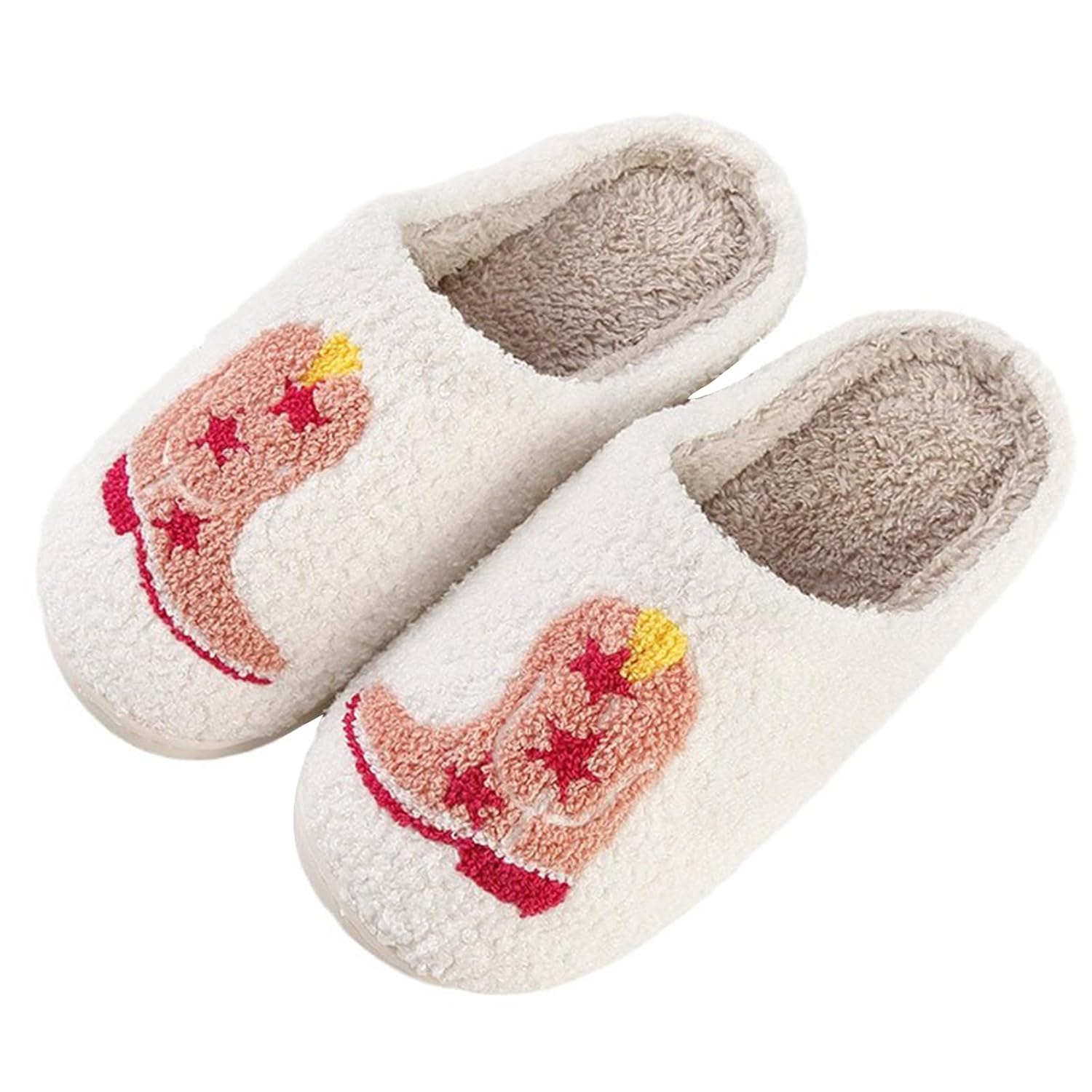 Cowboy Boot Slippers for Women Disco Cowgirl Hat Slippers for Women Memory Foam Shoes