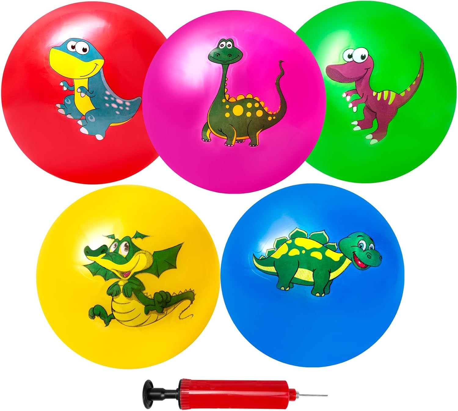 Hymaz 9 Inch 5 Pcs Bouncy Balls for Toddlers, Rubber Inflatable Bouncy Ball for Kids Ball Games, Soft Dinosaurs Sensory Balls with Pump for Indoor Outdoor Beach Playground Backyard Pool Class Games Hymaz 9 Inch 5 Pcs Bouncy Balls for Toddlers, Rubber Inflatable Bouncy Ball for Kids Ball Games, Soft Dinosaurs Sensory Balls with Pump for Indoor Outdoor Beach Playground Backyard Pool Class Games