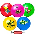 Hymaz 9 Inch 5 Pcs Bouncy Balls for Toddlers, Rubber Inflatable Bouncy Ball for Kids Ball Games, Soft Dinosaurs Sensory Balls with Pump for Indoor Outdoor Beach Playground Backyard Pool Class Games