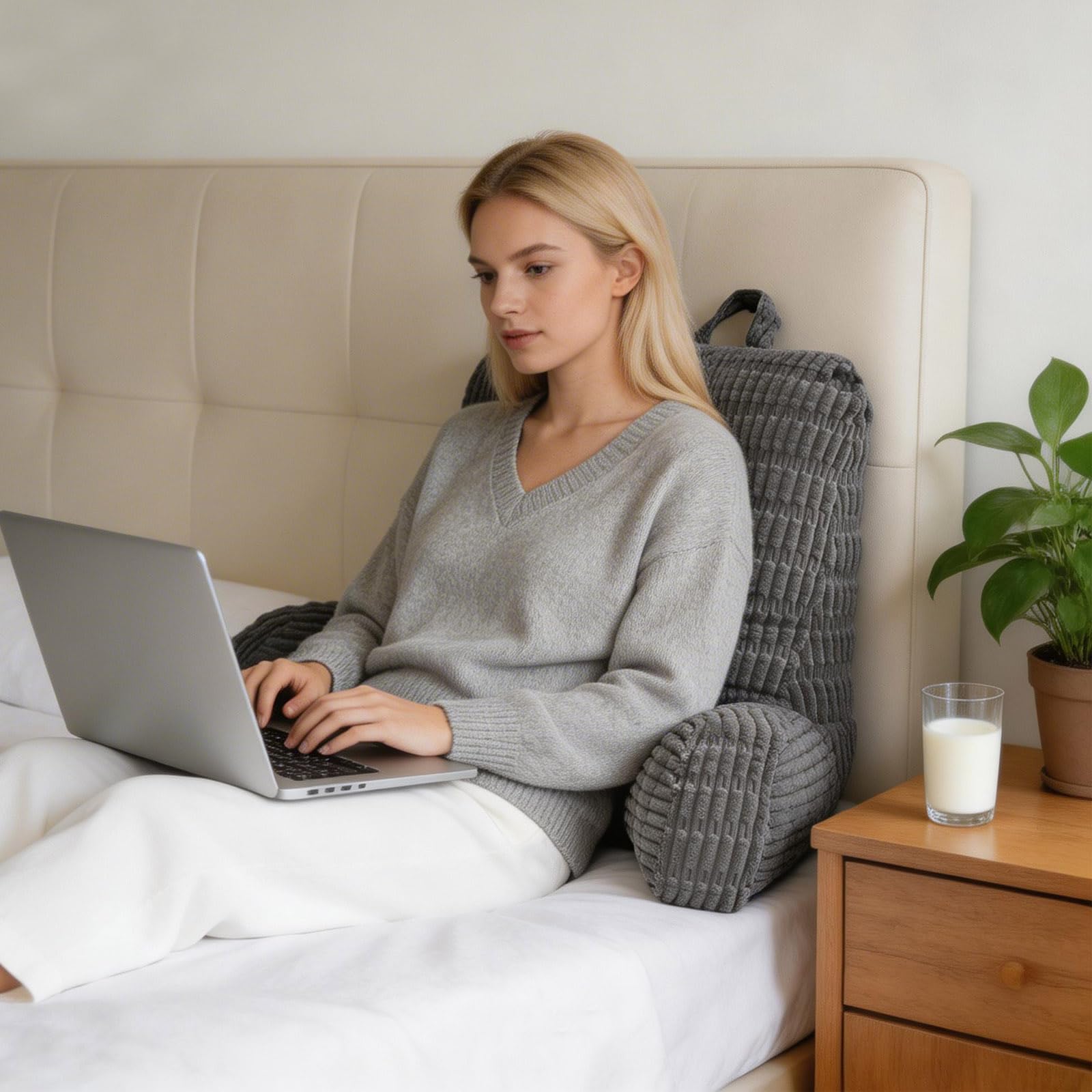 Lesekissen für Bett und Sofa, Lesekissen mit Rückenlehne für Erwachsene, Groß Erwachsenen Rückenkissen Bett, Lesen und Spielen mit Mobiltelefonen imBett