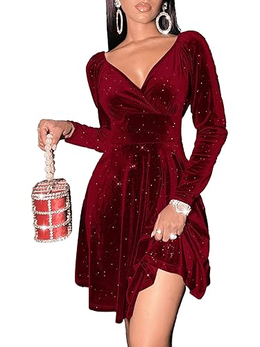 Sexyasasii Womens Wrap V Neck Long Sleeve Velvet Glitter A