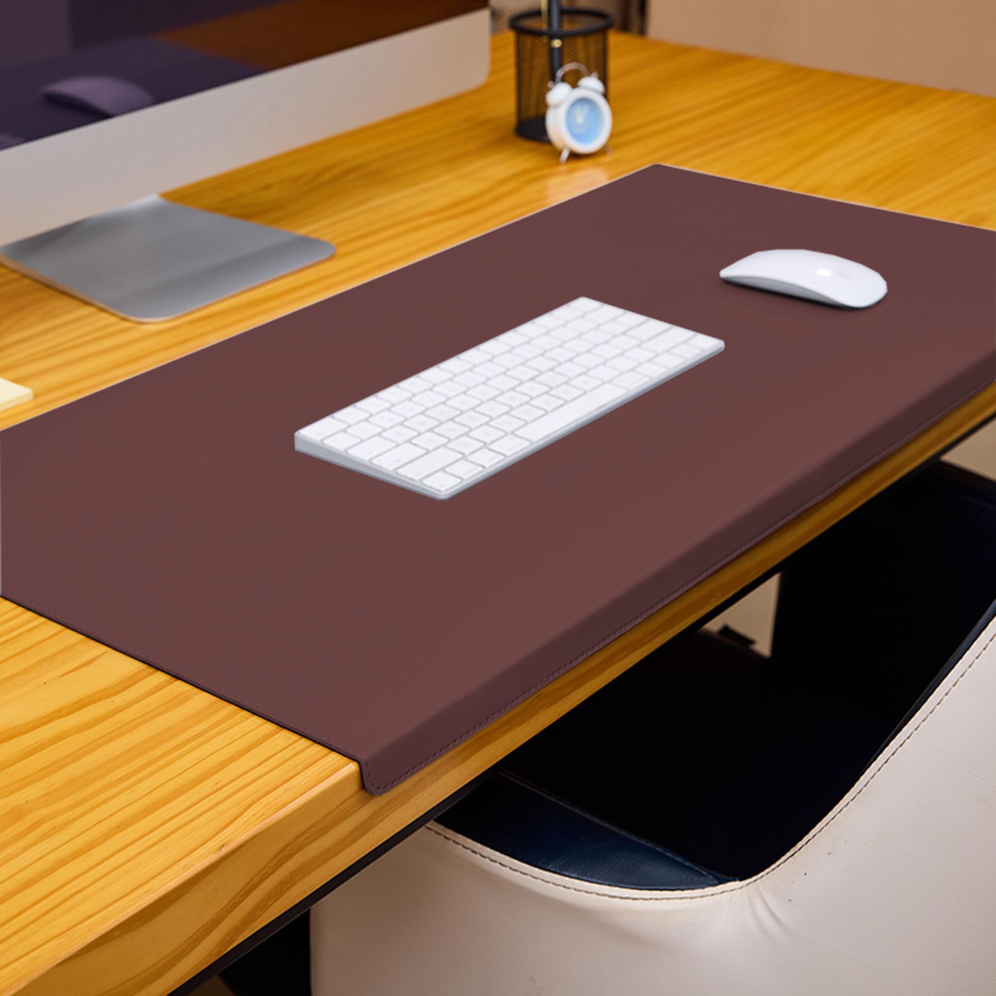 Leather Desk Pad, Non-Slip Large Desk Table Protector, Waterproof Office Desk Mat Laptop Desk Pad, PU Leather Mouse Mat with Edge Protector for Office/Home,150 * 60cm,Red