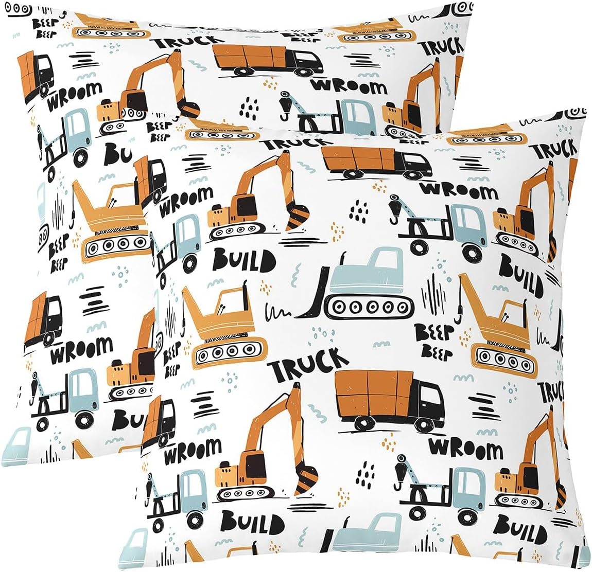 Construction Throw Pillow Covers 22"x22" Set of 2 Soft Cartoon Equipment Trucks Pillow Cases Cushion Covers For Living Room Bedroom Construction Vehicles Decorative Throw Pillowcases for Couch Chair
