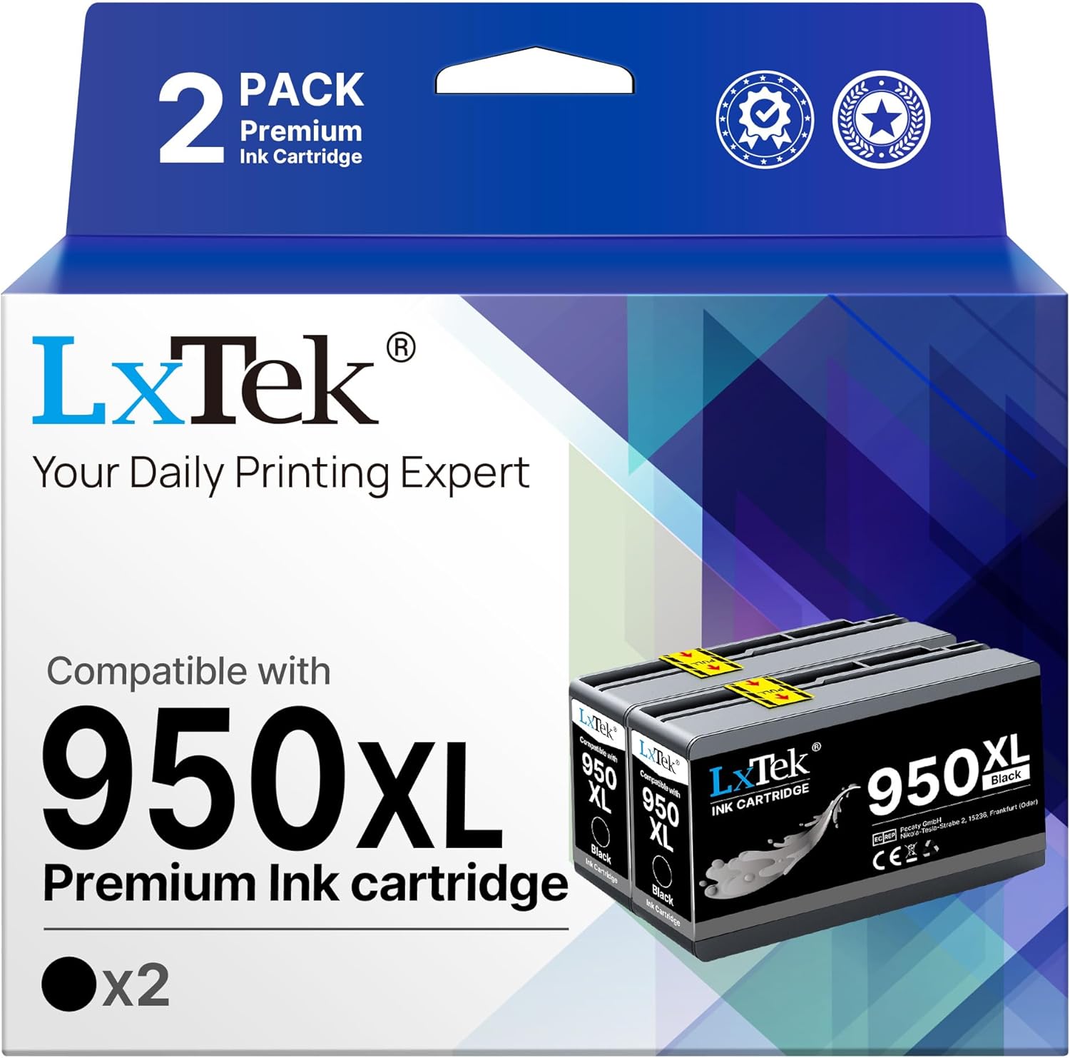 950XL Black Ink Cartridges Compatible for HP 950 XL Ink Replacement High Yield Use with OfficeJet Pro 8600 8610 8615 8620 8625 8630 8640 8660 8100 8110 Printers (Black, 2 Pack)