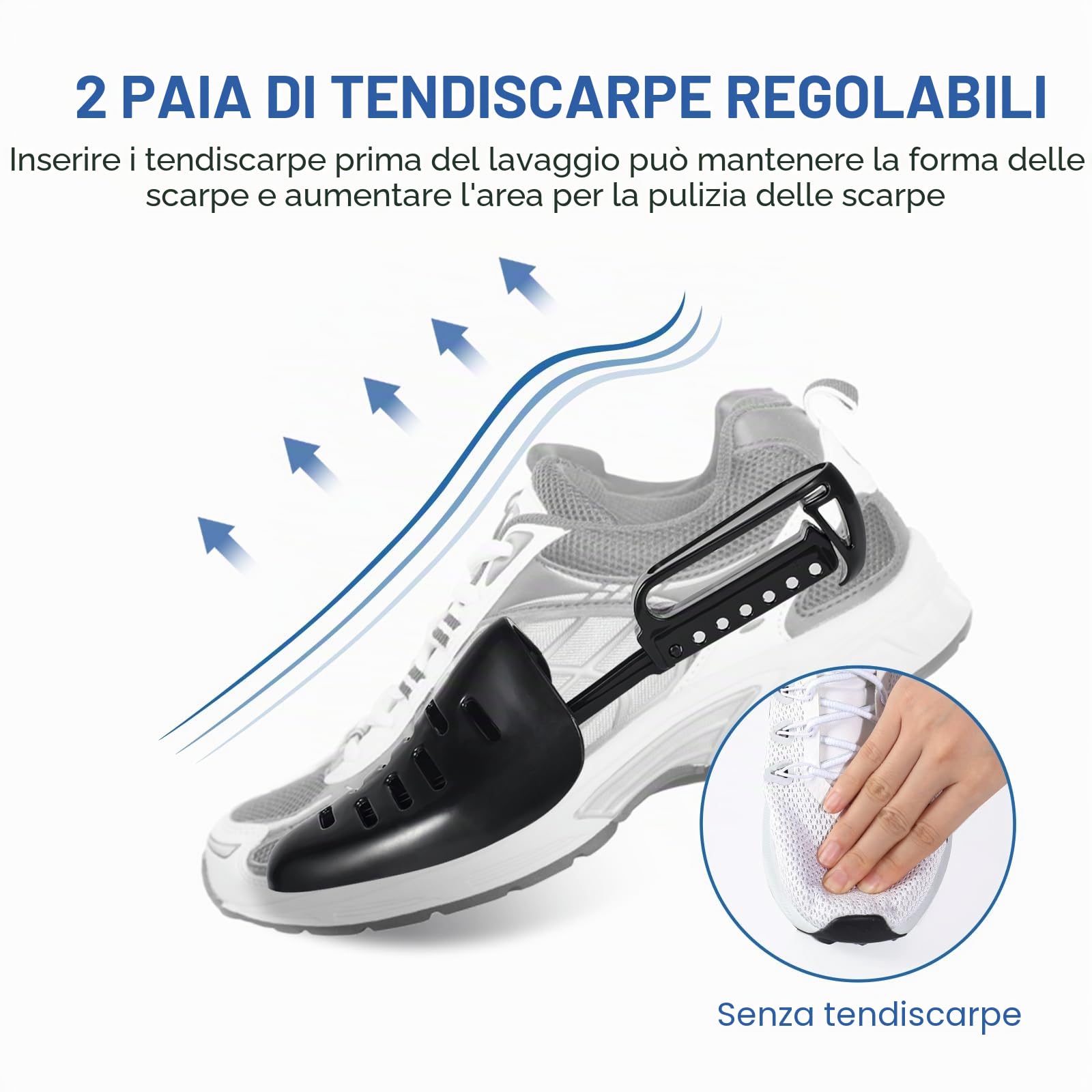 Teletrogy 2 Pezzi sacchetto per lavare scarpe in lavatrice con un paio Tendiscarpe Regolabili, Sacchetto Scarpe con Cerniera Nascosta, Riutilizzabile e Anti-deformazione Grigio