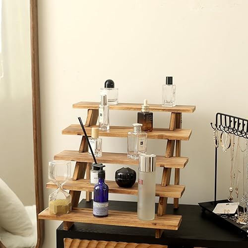 Miniatura 28 de SwallowLiving Soporte rústico de madera para cupcakes para 24 cupcakes, soporte de exhibición de madera escalonada para bodas, mesa de fiesta Blanco