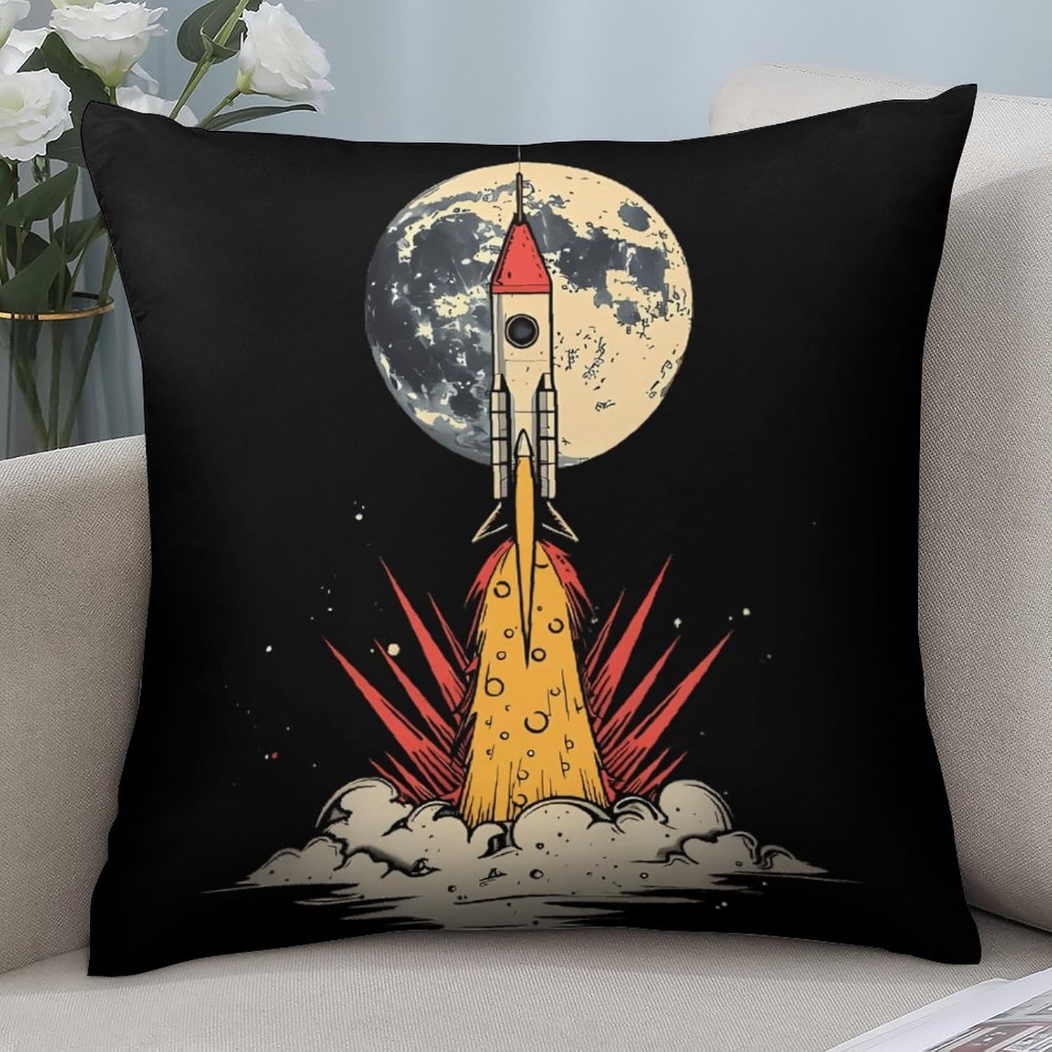 Rocket Printed Throw Pillow Case 4 Pcs Soft Pillowcases Pillows Covers Sofa Bed Decor 12/14/16/17/18/20/22/24/32 Inches