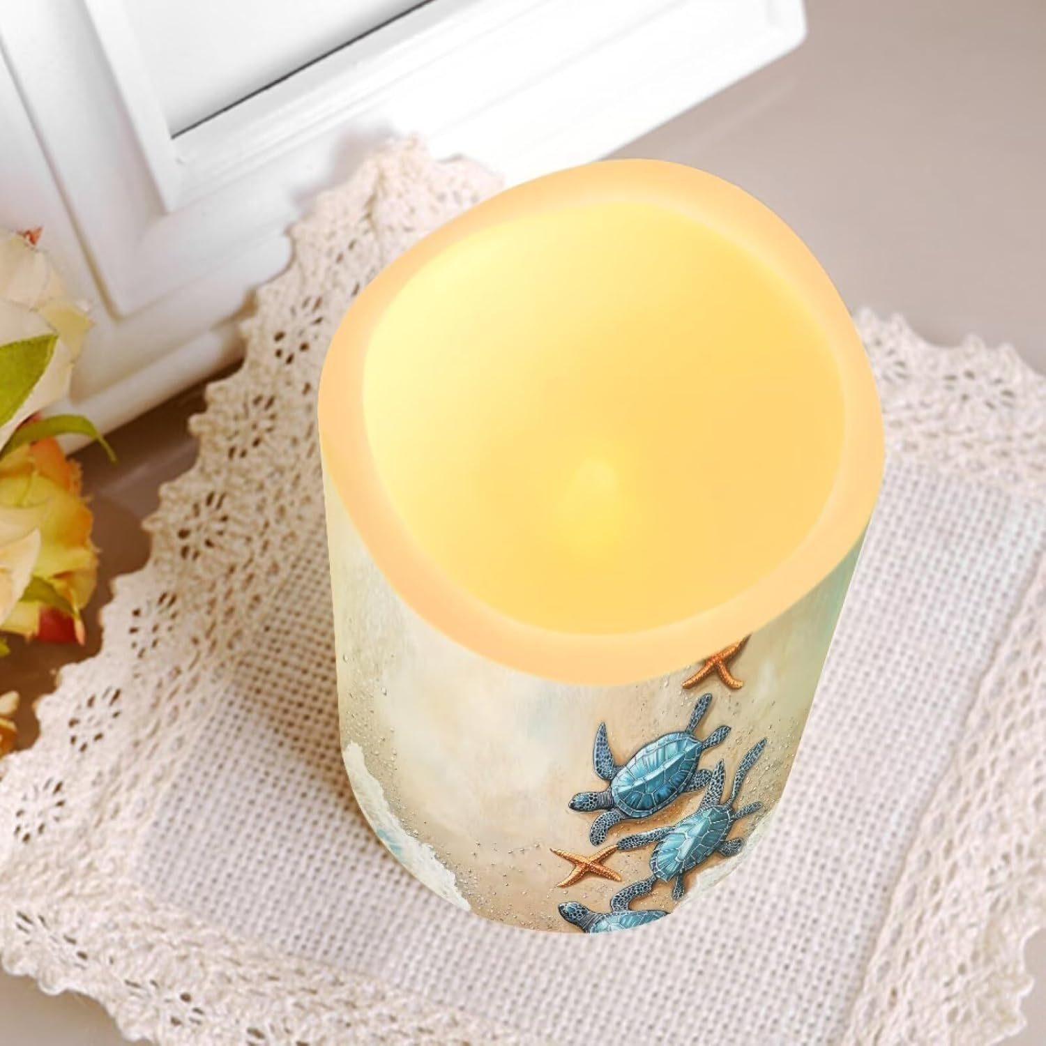 Ystardream 4PCS Flameless Candle Sea Turtle Led Flameless Candles with Remote Fake Candles that Look Real for Home Living Room Bathroom Bedroom Decor,Starfish