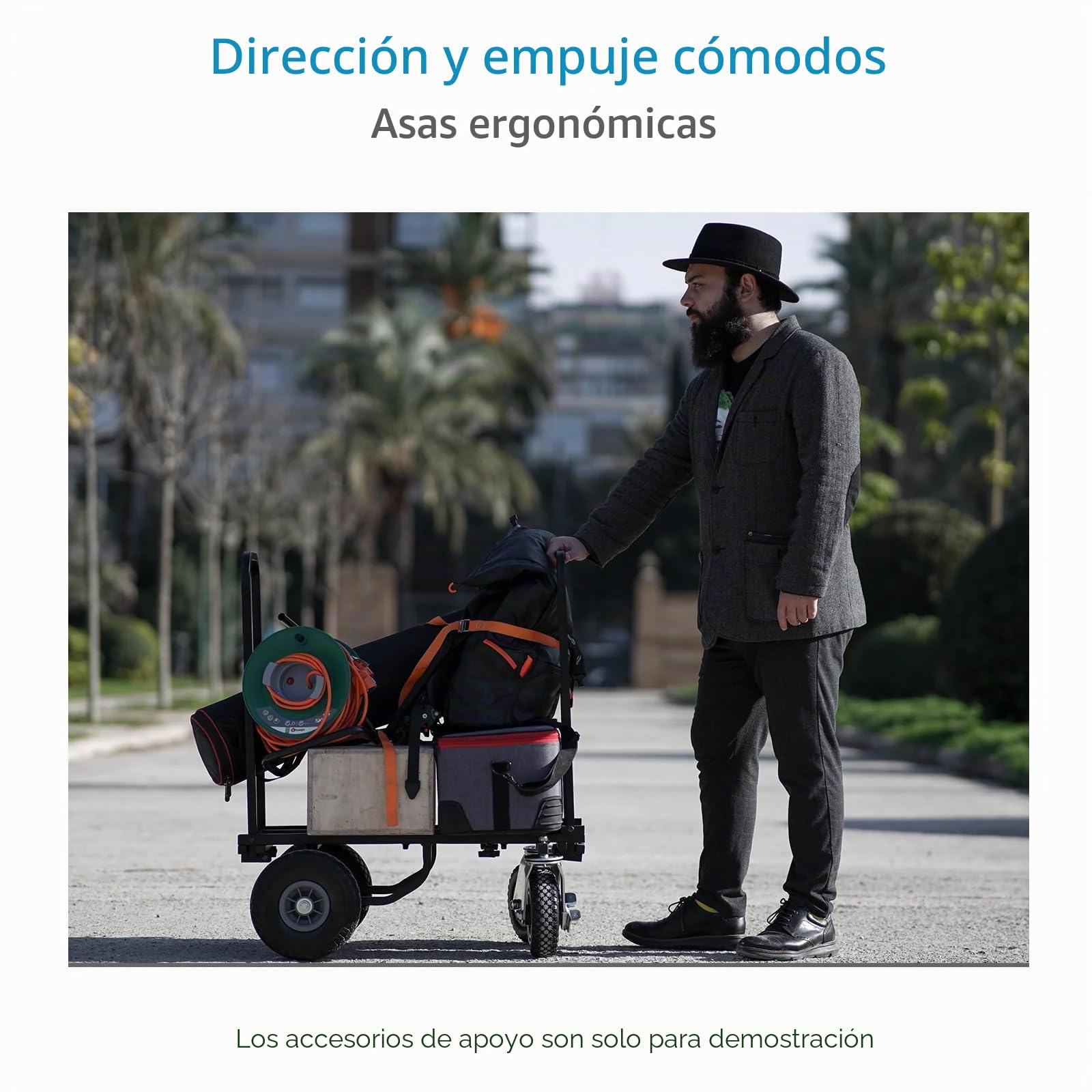 Carro utilitario Plegable PROAIM Vanguard UC5, Extensible 32-53", 200 kg | Carro de acero con 8 configuraciones, ruedas delanteras giratorias de 8", traseras de 10", frenos y asa plegable