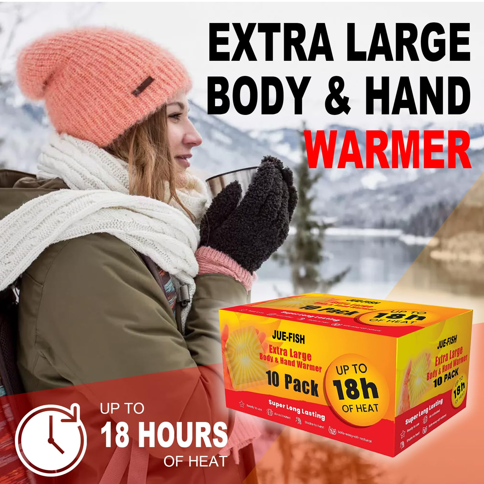 Scaldamani a lunga durata, sicuri, naturali, inodori, con attivazione ad aria, super scaldamani per corpo e mani, 18 ore per l'inverno, scaldamani multifunzionali, piccoli, 10 pezzi