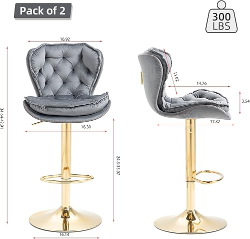 Miniatura 44 de SZLIZCCC Taburete de bar moderno giratorio de altura de pub, silla de comedor alta con asiento de terciopelo, respaldo, taburete hidráulico sin