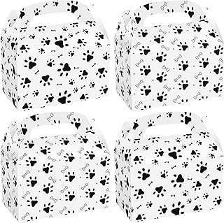 CIEOVO 24 Pack Puppy Party Goodie Gift Boxes, Dog Paw Print Party Paper Gift Boxes Bags for Puppy Kids Birthday Wedding Baby Shower Party Supplies Decoration