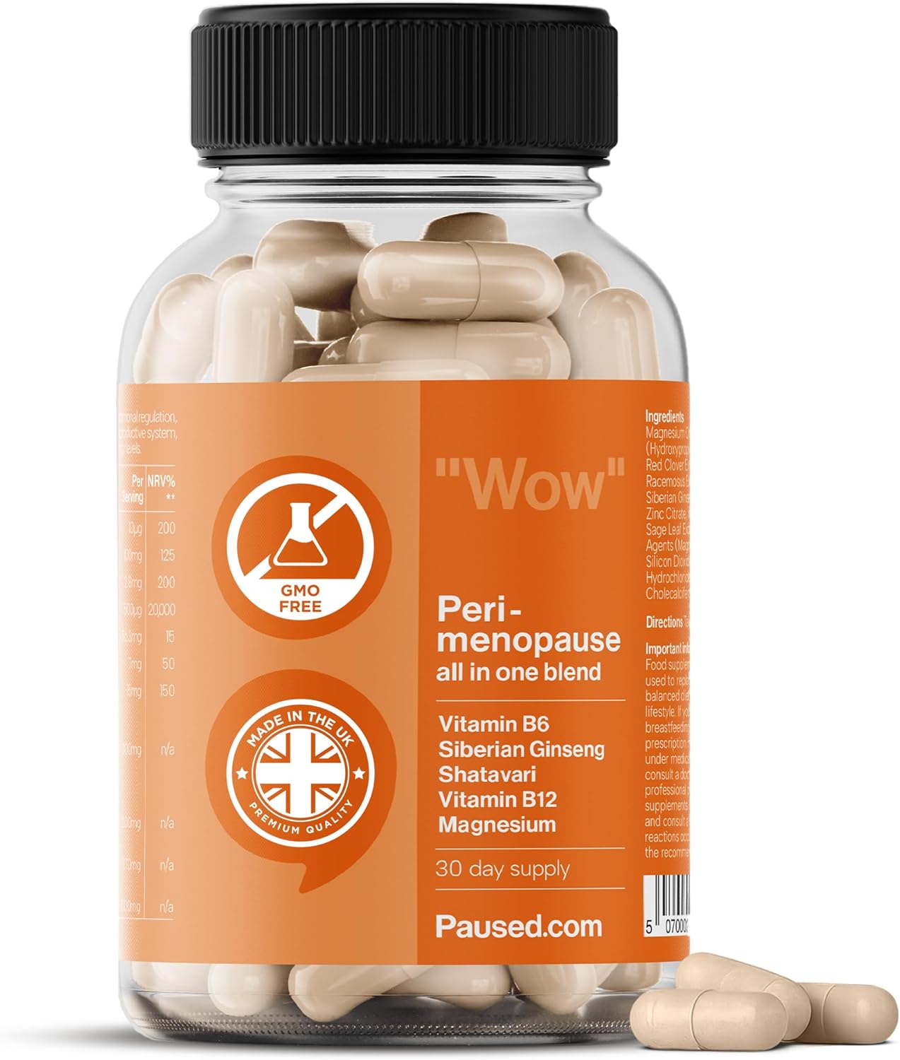 Paused Peri-Menopause Botanical Blend – 60 Plant-Based Capsules | Red Clover, Sage, & Shatavari Blend for Women