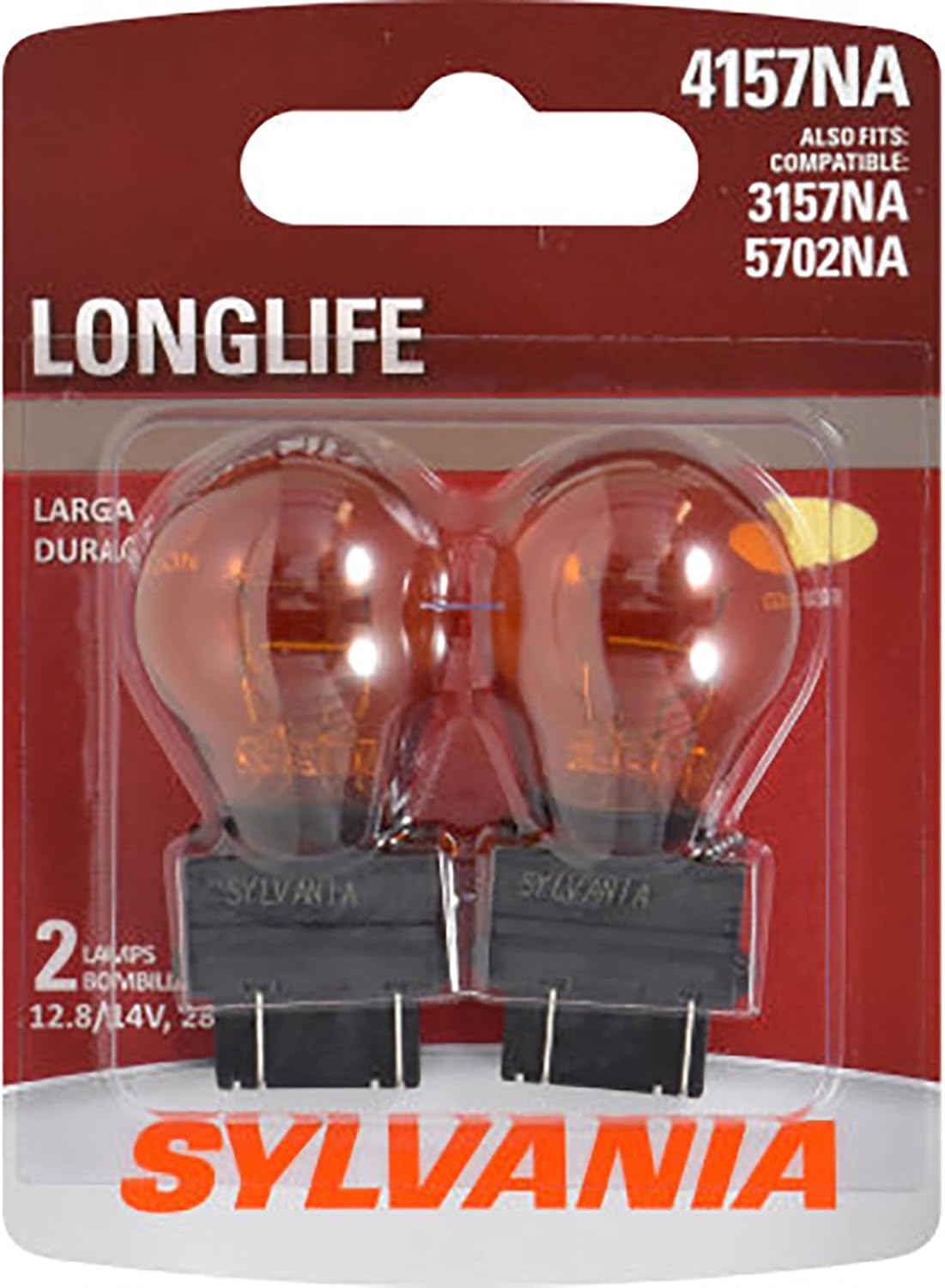 SYLVANIA 4157NA Long Life Amber Turn Signal Bulbs - 2 Pack Miniature Incandescent for Parking, Side Marker Lights