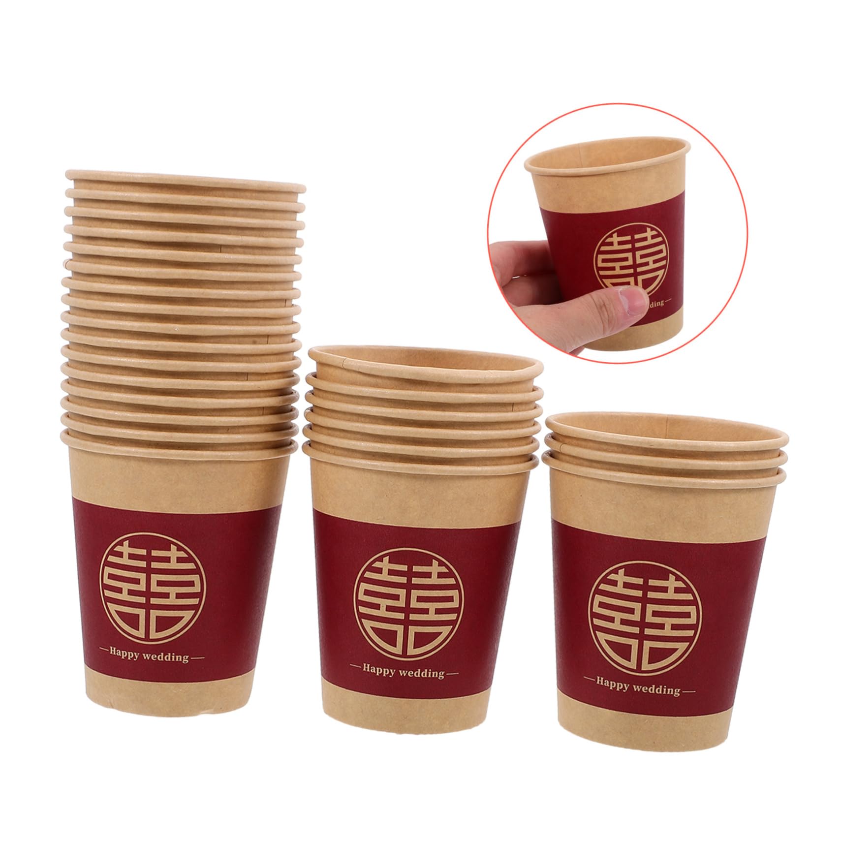 ULTECHNOVO 5 zestawów Happy Cup Kubki Papierowe Papierowy Na Wesele Chińskie Kubki Weselne Kubki Weselne Na Przyjęcie Jednorazowe Kubki Weselne Na Napoje Filiżanki Do 50szt*5