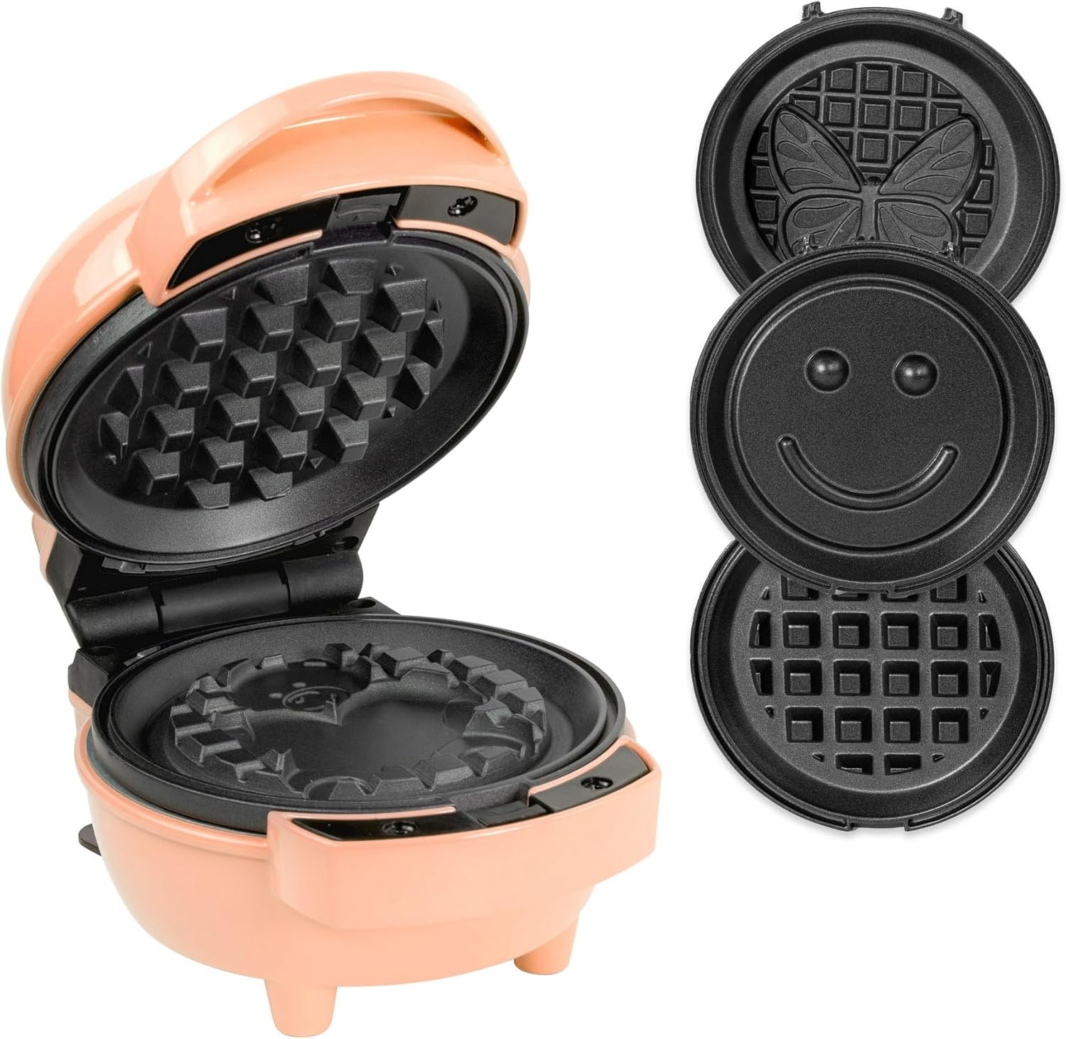5 Plate Waffle Maker Bundle, 400 Watts, Peach - Simple Plug-in Design Heats Up In Minutes, Swap Plates Effortlessly With The Easy Eject Button And Secure Lock-in System