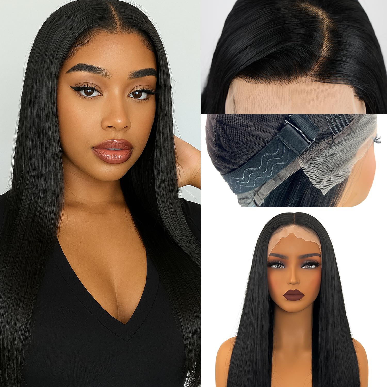 13x4 Lace Front Wig, 30in Synthetic Lace Front Wig for Women, Long Straight Natural Black Wigs for Black Women Pre Plucked, Baby Hair Trimmable Natural Density Free Part Frontal Lace Wig