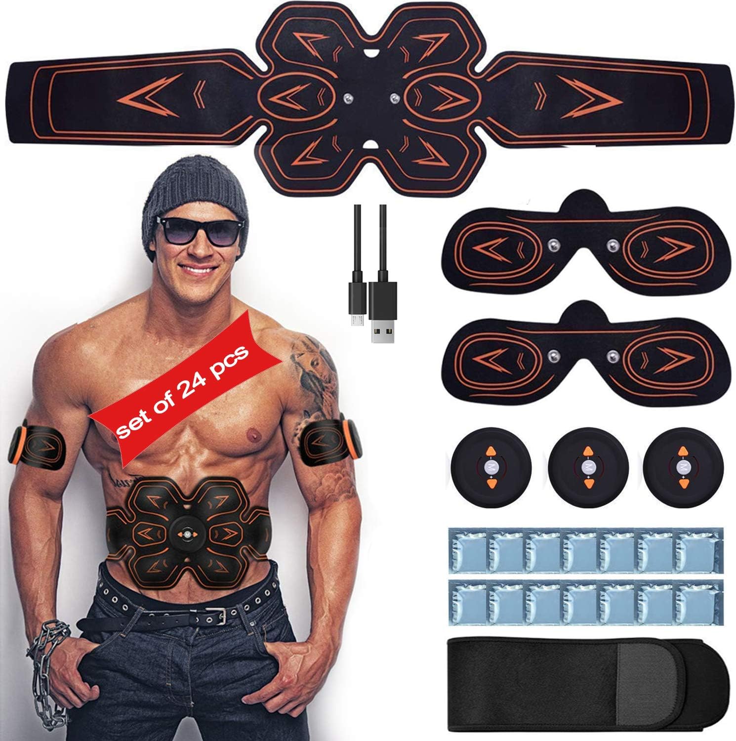 SYCOTEK Muscle Stimulator, EMS Abs Trainer Machine Abdominal Belt USB Rechargeable Muscles Toner