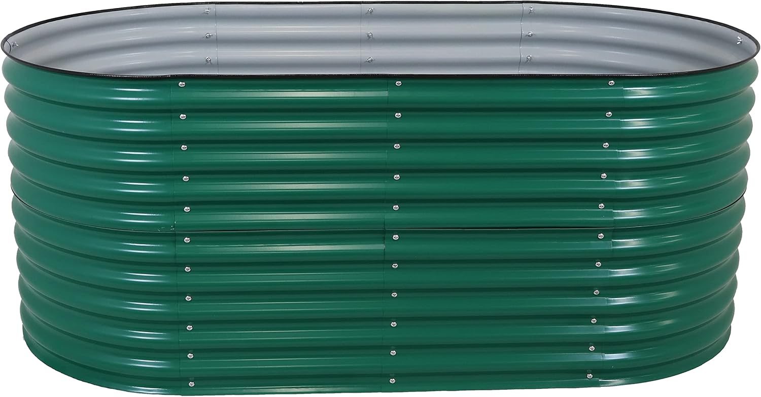 Sunnydaze 79-Inch Oval Raised Garden Bed - Stackable Steel Vegetable Flower Bed Planter Kit with Rubber Edge Trim - Green