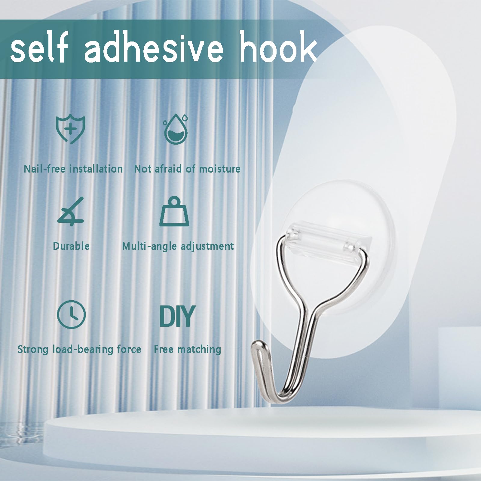 20-Pack Extra Strong Adhesive Hooks – Transparent Self-Stick Wall Hooks, Waterproof, Max 10kg (22 Lbs) – Kitchen, Bathroom, Ceiling