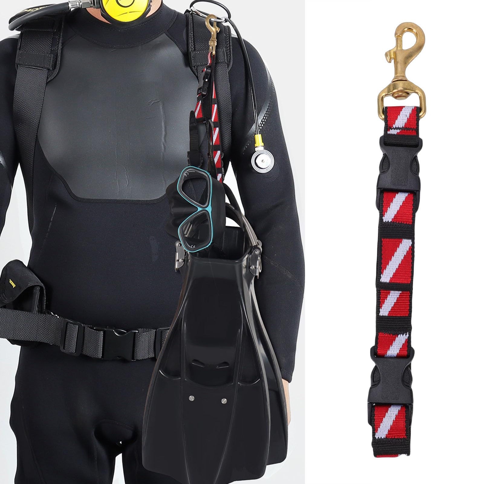 FILFEEL Uchwyt na Płetwy do Nurkowania – Nylonowy Uchwyt na Płetwy z szybkozłączką do Freedivingu, Snorkelingu i łowiectwa Podwodnego – – Mosiężna Klamra, Uniwersalne Dopasowanie Sprzętu Backmount i
