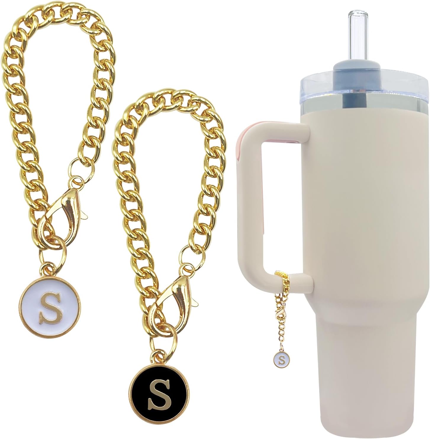 Velaco Letter S Charm Accessories for Stanley 20 30 40 oz Tumbler with Handle, Chains with Initial Letter for Stanley Cup 30 40 oz with handle - 2 PCS