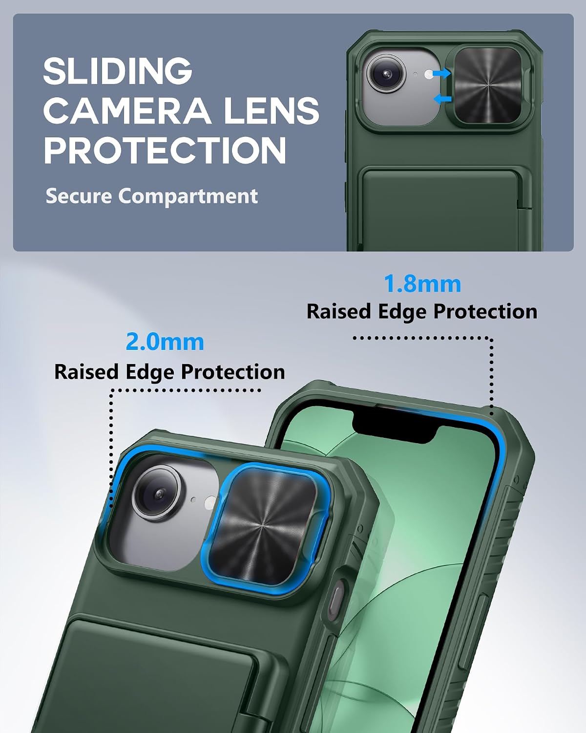 ATATOO for iPhone 17e/16e Case Wallet with Card Holder (3-5 Cards), Green image 4