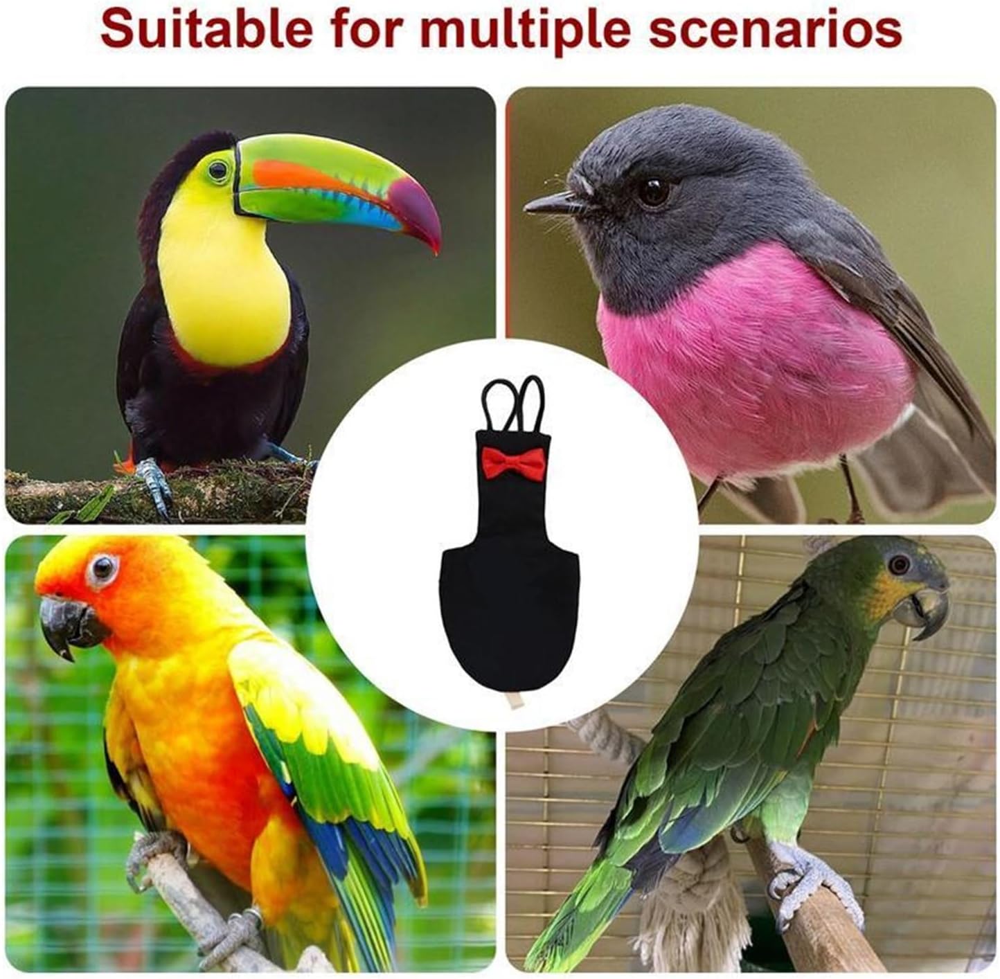 Bird Diaper, Parrot Diaper Bow Tie Cotton Bird Flight Suit Cute Urine Wet for Parakeet Mini Macaw Budgie Canary Small Pet(Large)