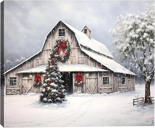 Miniatura 10 de FLZYKGPA Impresiones artísticas retro de Navidad de 12 x 18 pulgadas, lienzo navideño de Papá Noel, póster de Navidad de granja de invierno, Imagen