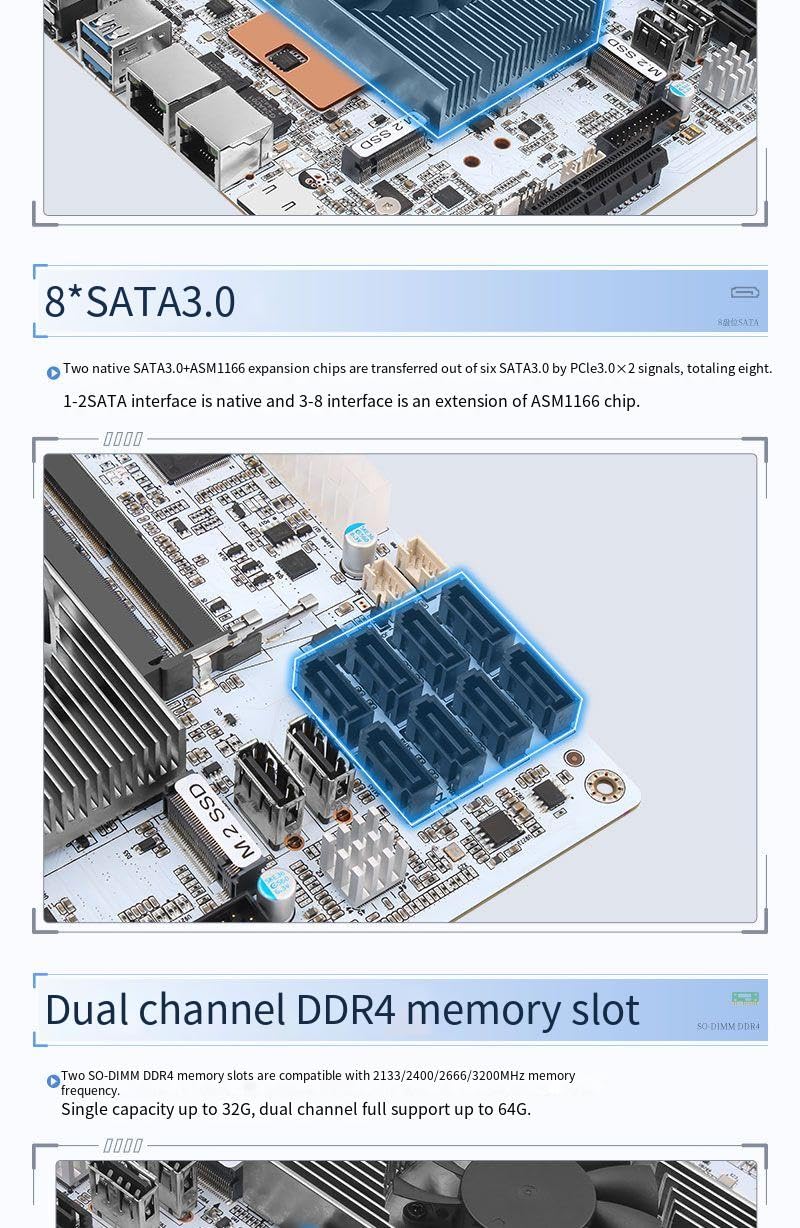 N17 I5-8265U - Scheda madre industriale NAS a 4 core, 8 fili, processore a bassa potenza 2 x 2.5G i226, 8 SATA, 4K DP HDMI, 1 PCI-E x4, 2 M.2 2280, 2 DDR4, firewall per router soft MINI-ITX con
