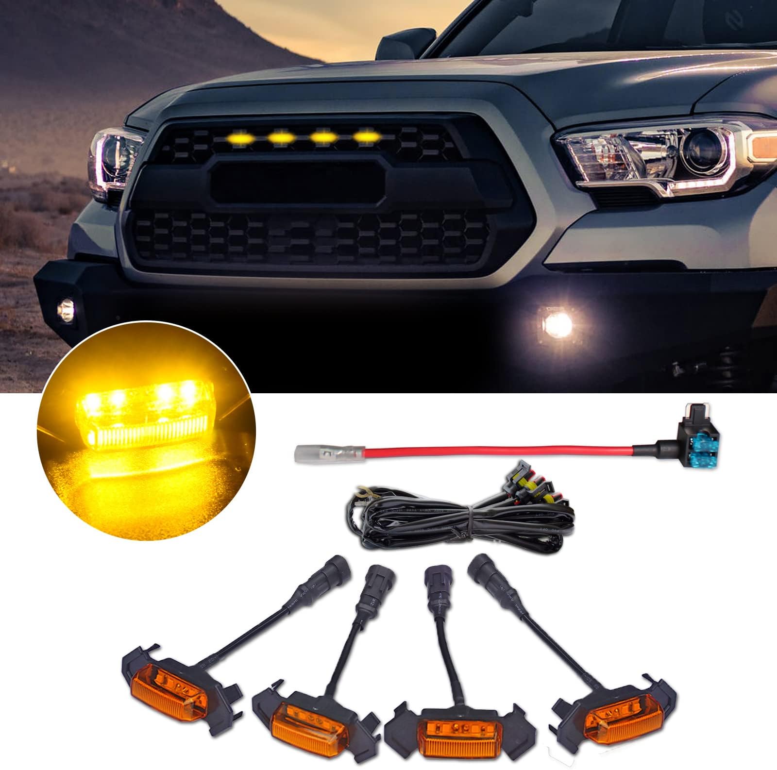 QBOONPT 4PCS LED Grill Lights, LED Amber Grill Light, Front