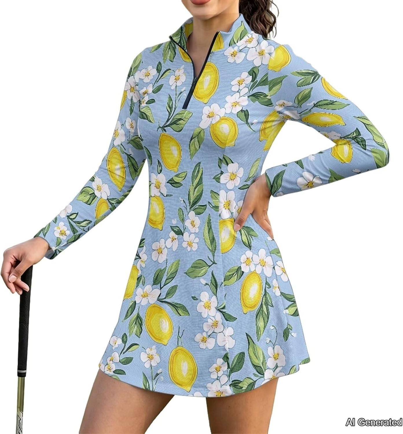 Poceacles Womens Long Sleeve Tennis Golf Dresses with Separate Shorts