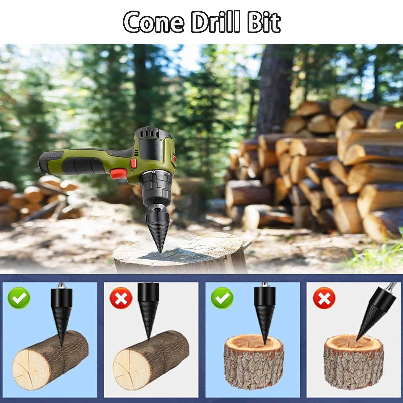 Set di 5 punte da trapano rimovibili per trapano elettrico, punte da 32 mm e 42 mm, adatte a gambo rotondo/quadrato/esagonale, perfetto per campeggio, fattoria, spaccatura in cortile