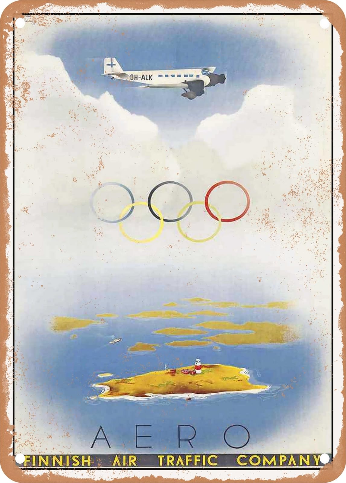 Miaomansenstore Metal Sign - 1938 Aero Finnish Air Traffic Company (2) Vintage Ad Home Decor