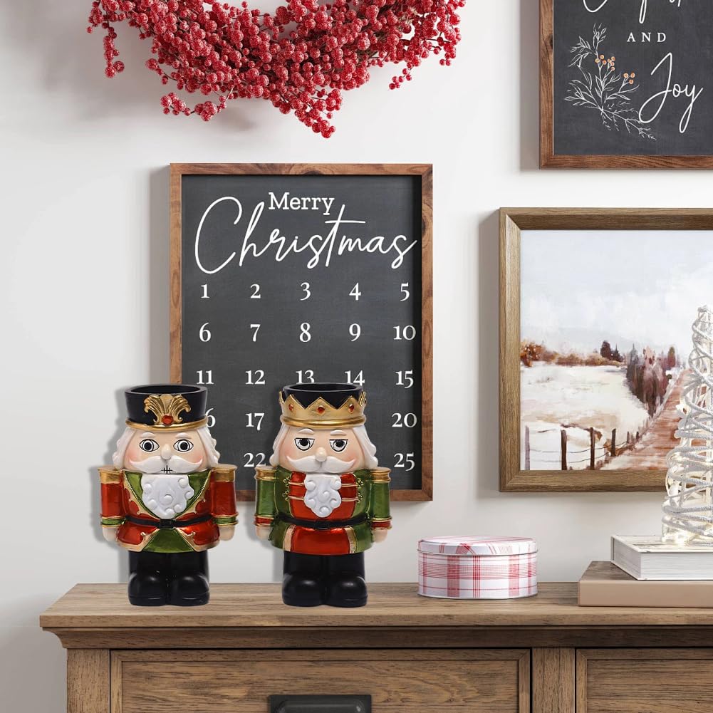 2 portavelas de cascanueces de Navidad, adornos decorativos para velas de té, portavelas de Navidad, decoración de mesa de Navidad