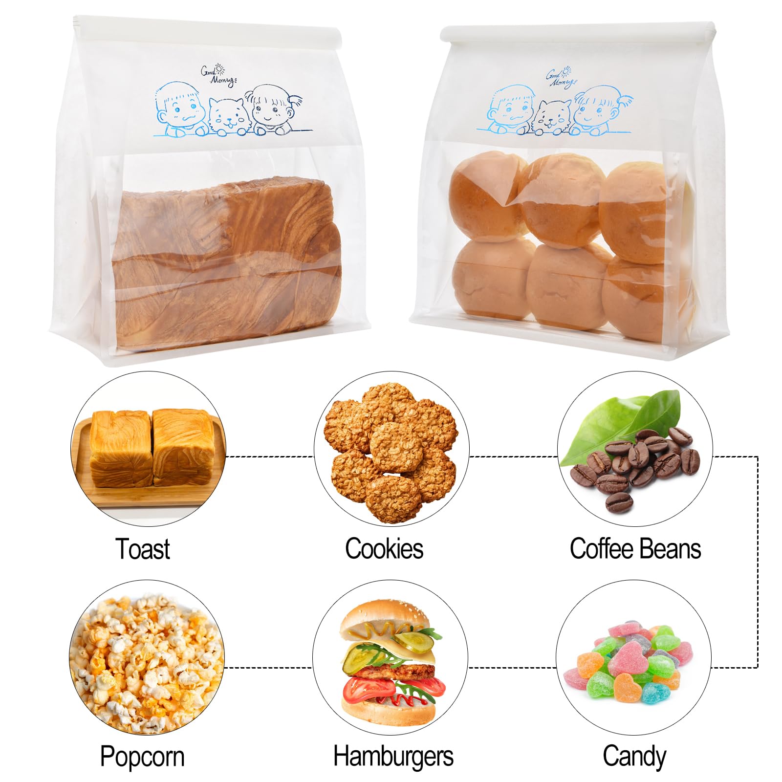 Funcoo Papier-Brotbeutel mit Frontfenster, Zinnverschluss, Lebensmittelverpackung, Bäckereibeutel für hausgemachtes Brot, Brot, Toast, Kekse, Brownies, Gebäck, 27,9 x 21,6 x 10,9 cm, 50 Stück