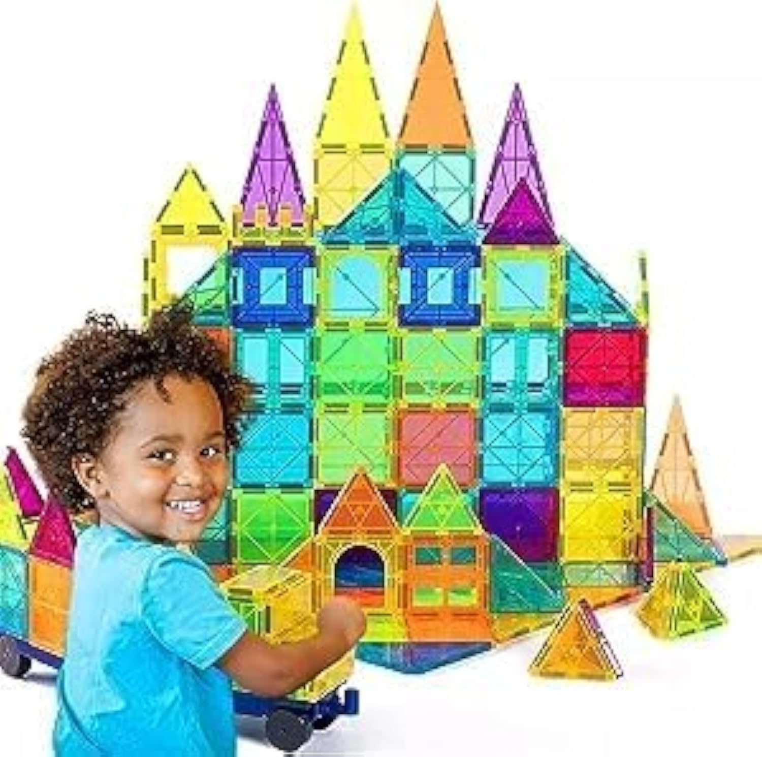 " Magnet Building Tiles - 30 Vibrant Clear Color Pieces for Early Learning, Brain Development, and Creative Magnetic Block Construction Play"