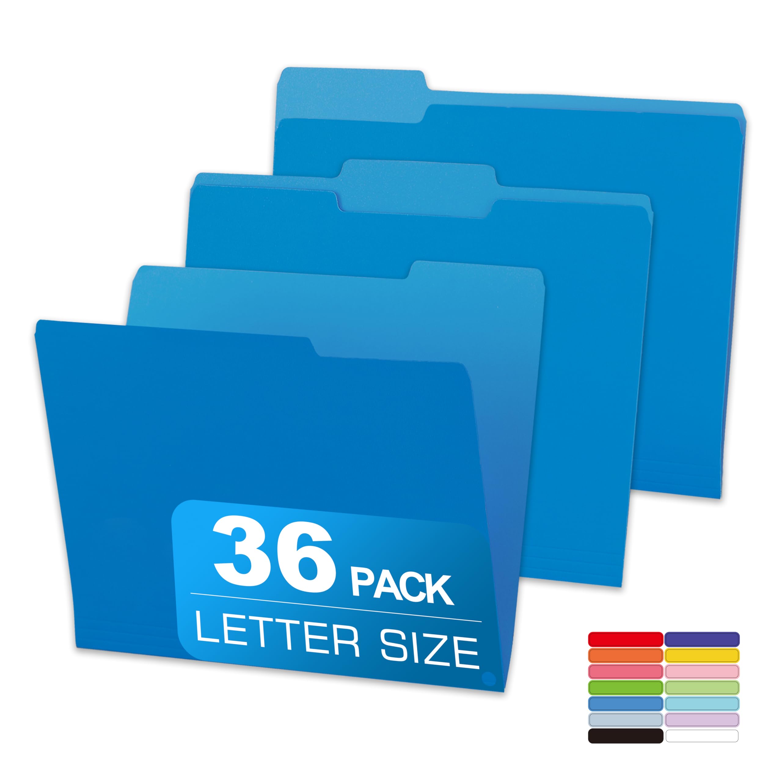 36 Packs Colored File Folders,Blue File Folders,Two Tone Color File Folder 8.5 x 11 Inch,1/3 Cut Tabs Letter Size,Manila File Folders for Office,