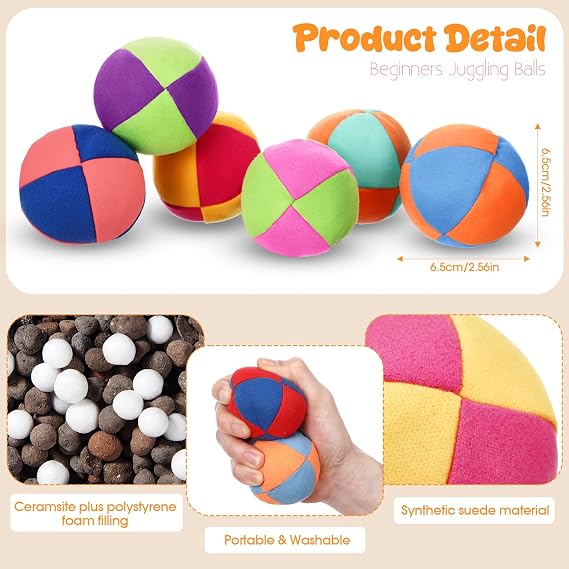 Liliful 24 Pcs Footbag Balls 2.56 Inch Juggling Toy,Rainbow,Retro