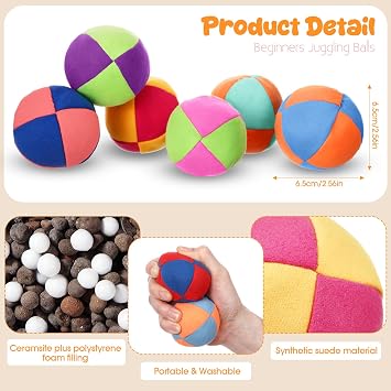 Liliful 24 Pcs Footbag Balls 2.56 Inch Juggling Toy,Rainbow,Retro