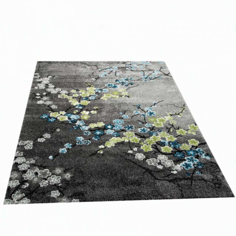 Traum Designer Teppich Moderner Teppich Wohnzimmer Teppich Blumenmotiv Grau Türkis Grün Weiss Größe 120x170 cm
