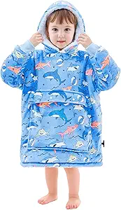yescool Glow in The Dark Wearable Blanket Hoodie for Kids Toddlers 2-6YR Old Gifts, Oversized Blanket Sweatshirt with Sherpa for Christmas Thanksgiving Birthday Gifts, One Size, Shark