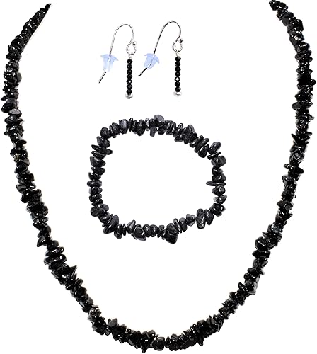 Himalayan Natural Chip Jewelry Set (18" Necklace, 7" Bracelet, 2" Earrings) Selenite Charged + Selenite Charging Heart Included