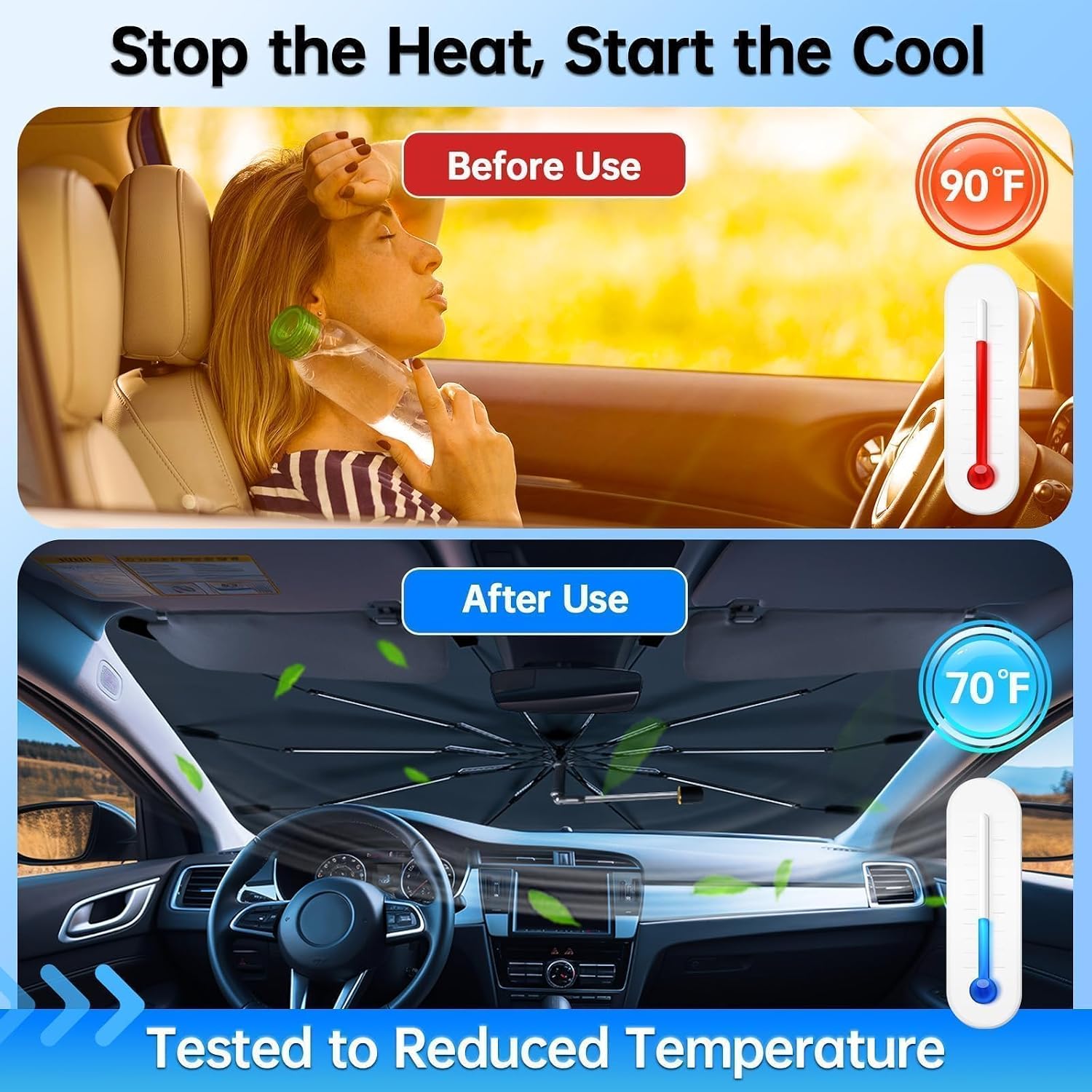 Windshield Sun Shade Umbrella for Toyota Camry 2012-2024, Foldable Car Sunshade for Front Window, Highly Reflective Windshield Sun Shield Visor for UV Protection, Keep Car Cool Accessories