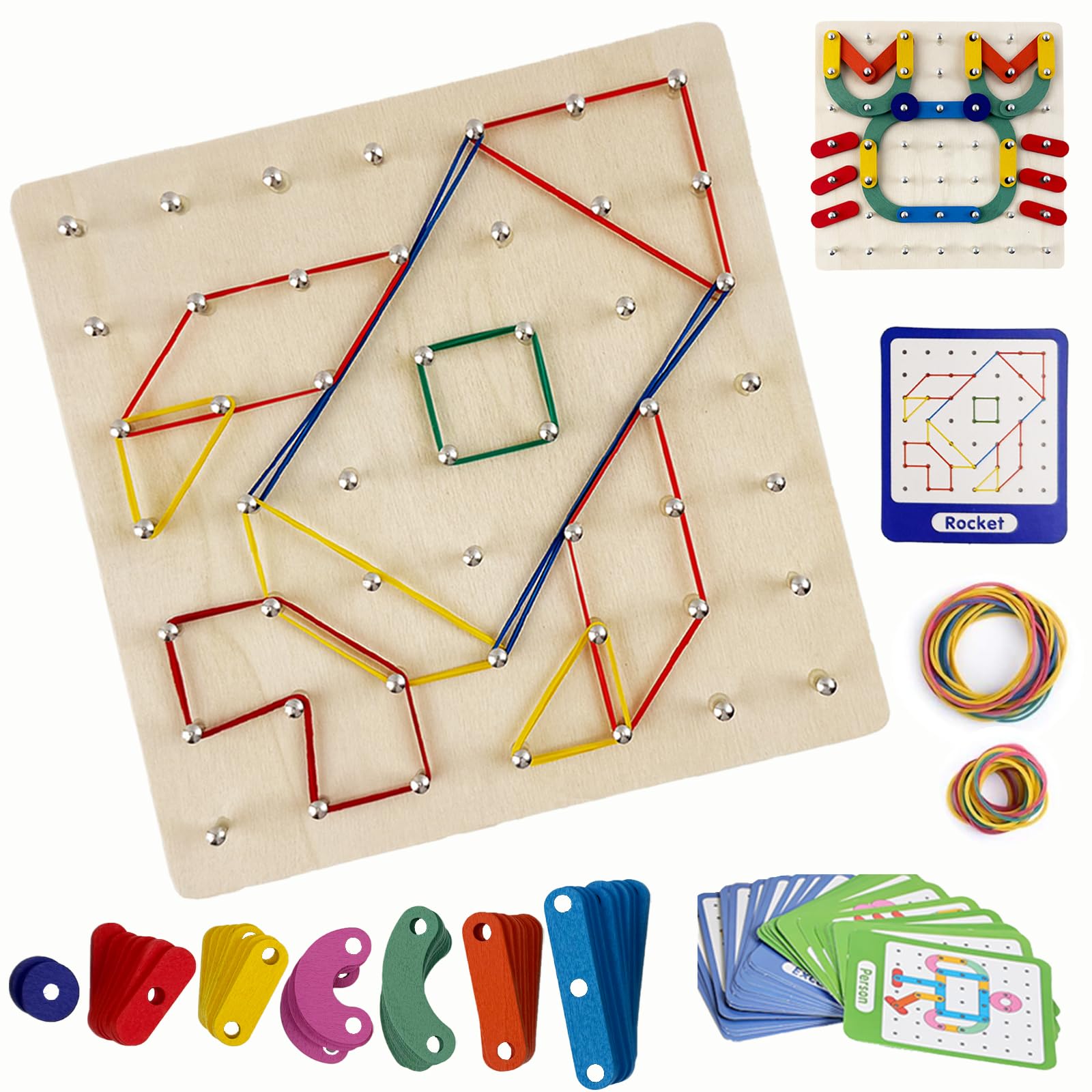 AnchFnny 2in 1 Magic Geoboard with Rubber Bands,Learning & Education Toys