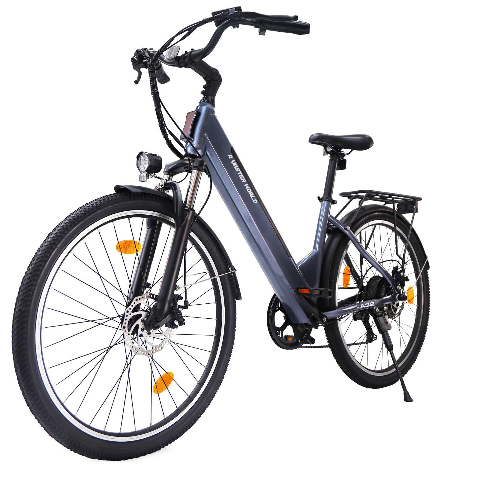 Bici Elettrica 26 Pollici Uomo Donna, Batteria 48V 7,8Ah, 25 km/h, 7 Velocità, Freni a Disco, Sospensione Anteriore, LED, Bicicletta Elettrica per Città