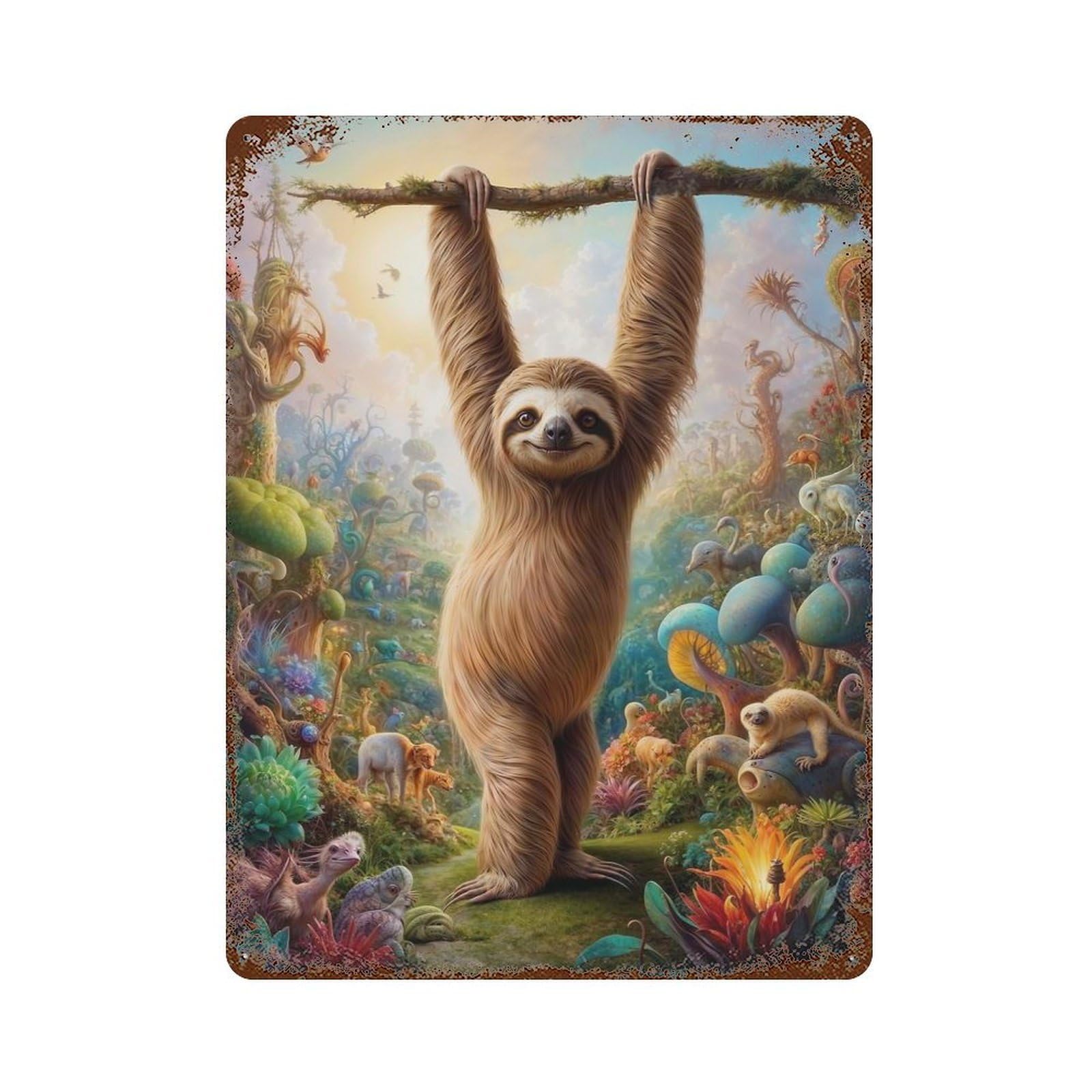 Rust Effect Dreamscape of The Sloth Rusty Metal Tin Sign 15.7"x11.8", Rustic Home Decor for Living Room, Hallway And Home Decor
