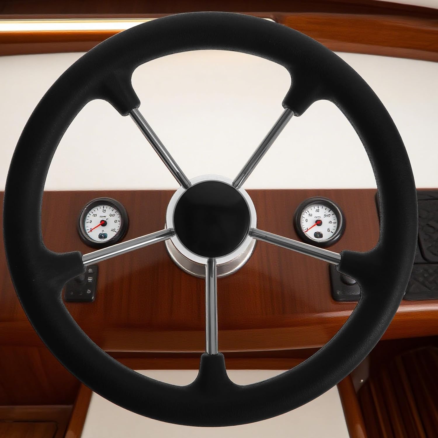 SUPVOX Boat Steering Wheel Marine 13.5 Inch Yacht Steering Wheel - Bass Boat Accessories - Replacement For Pontoon RV Speedboat